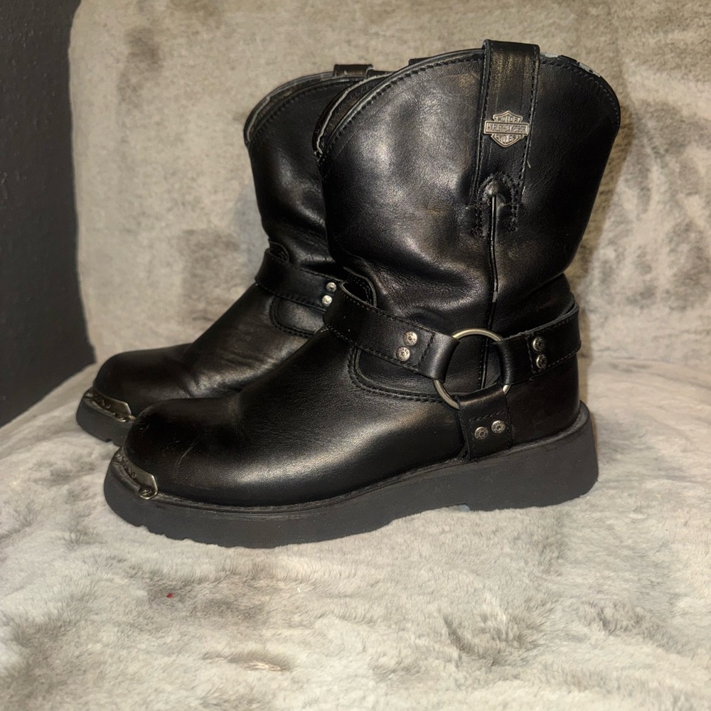 Harley-Davidson Black Leather Women's Harness Moto Boots
